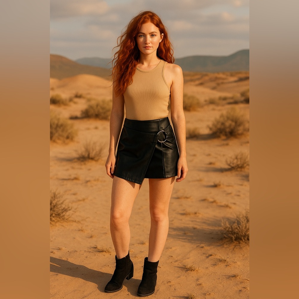 Joe Benbasset Faux Leather Wrap Skort | Black High-Waist Mini Skirt Shorts NWT